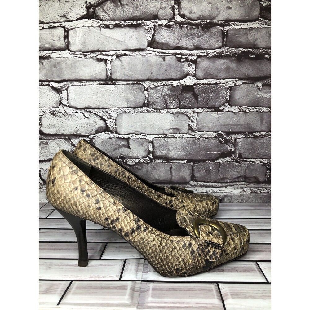 Stuart Weitzman Brown Taupe Leather Python Square… - image 4